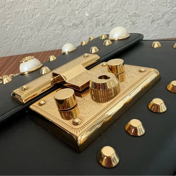 Gucci Calfskin Studded Small Padlock Shoulder Bag Black - Picture 13 of 16